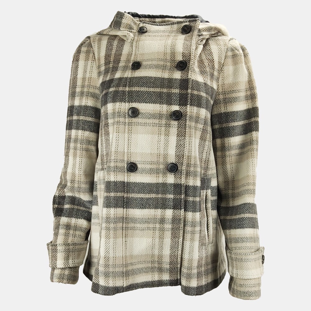 Zara Plaid Hooded Double-Breasted Coat size S